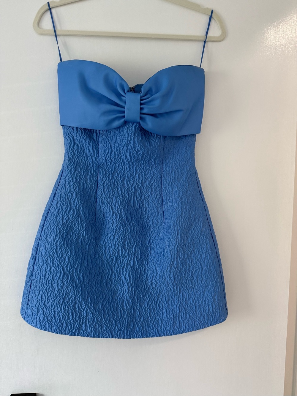 Cobalt Bow-Front Mini Dress with Textured Skirt